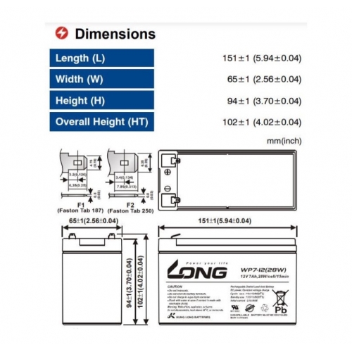 ẮC QUY KÍN KHÍ (VRLA AGM) LONG 12V-28W-15Min, WP7-12 (28W)