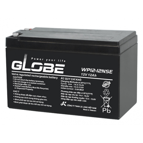 ẮC QUY KÍN KHÍ (VRLA AGM) GLOBE 12V-12Ah, WP12-12NSE F6 (CỰC VÍT)