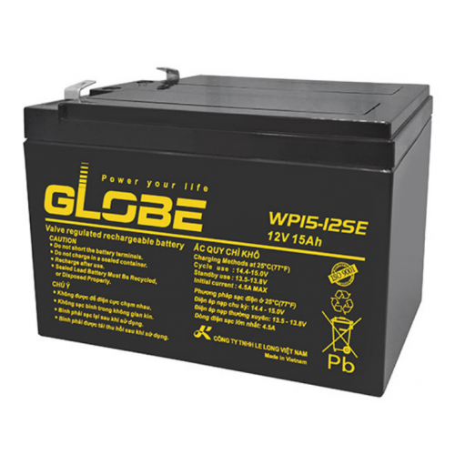 ẮC QUY KÍN KHÍ (VRLA AGM) GLOBE 12V-15Ah, WP15-12SE F2 (CỰC JACK)