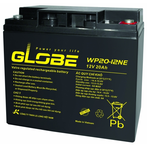ẮC QUY KÍN KHÍ (VRLA AGM) GLOBE 12V-20Ah, WP20-12NE, F6-M5