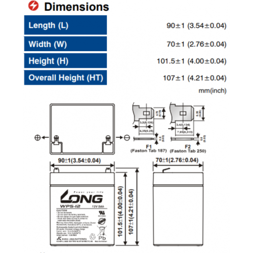 ẮC QUY KÍN KHÍ (VRLA AGM) LONG 12V-5Ah, WPL5-12